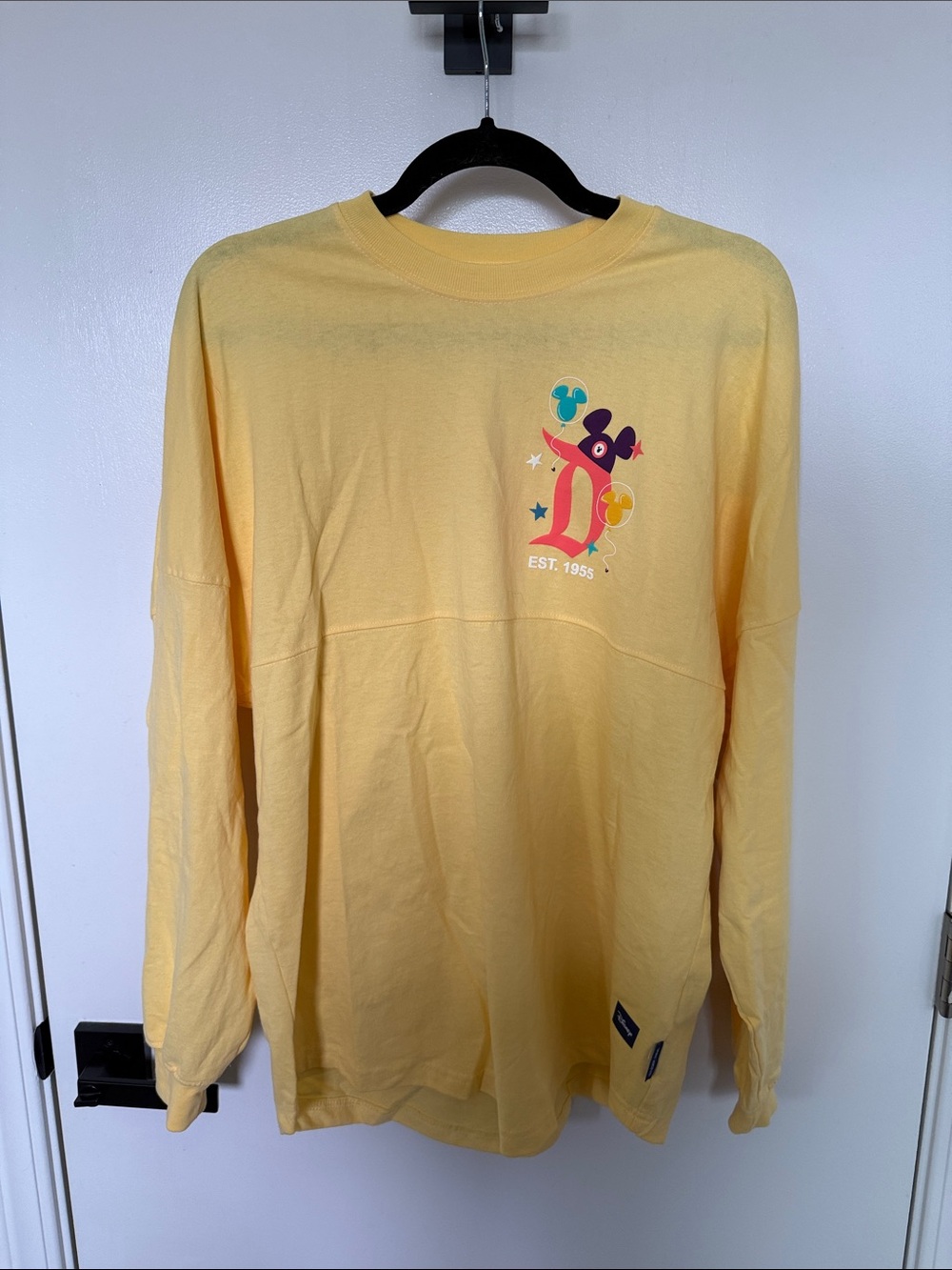 Disney Yellow Long Sleeve Graphic Tee with Retro Doodle Logo